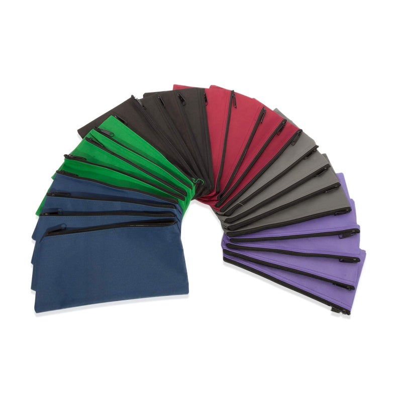 DALIX Zippered Money Pouch Bank Bag Pencil Marker Bags Assorted Colors 24 Pack - Image 1